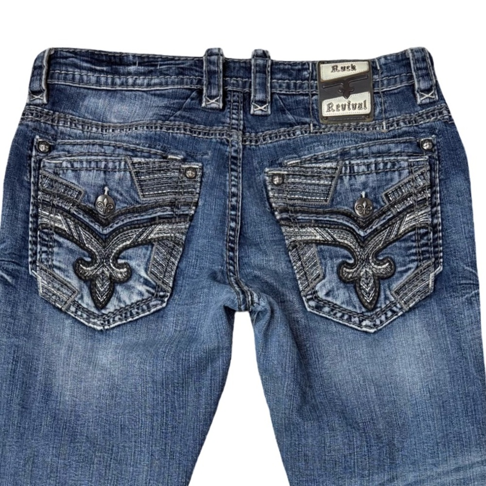 Rock Revival Men's Dark Slim Straight Fleur De Lis de Jeans 36X27 - Picture 9 of 15